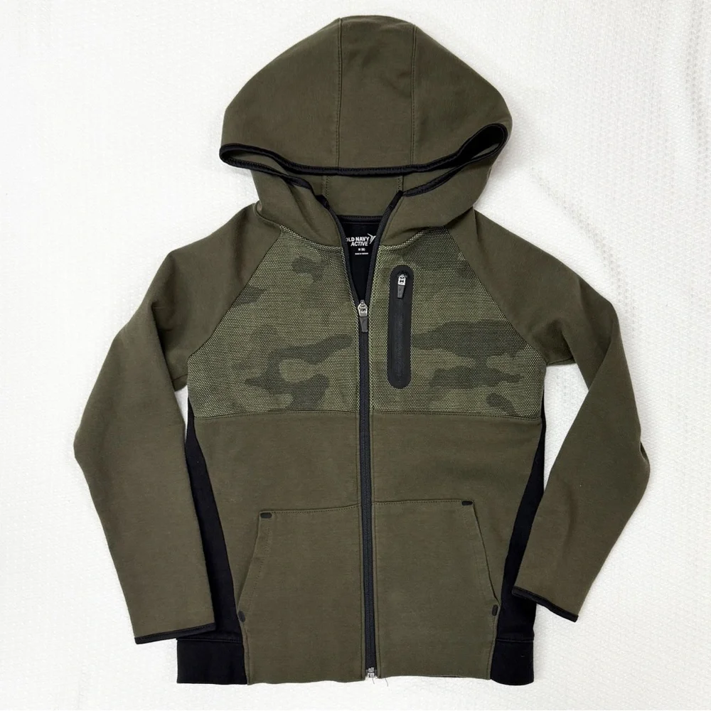 Old Navy Active Camo Green Black Full‎ Zip Hoodie Boys M (8)
